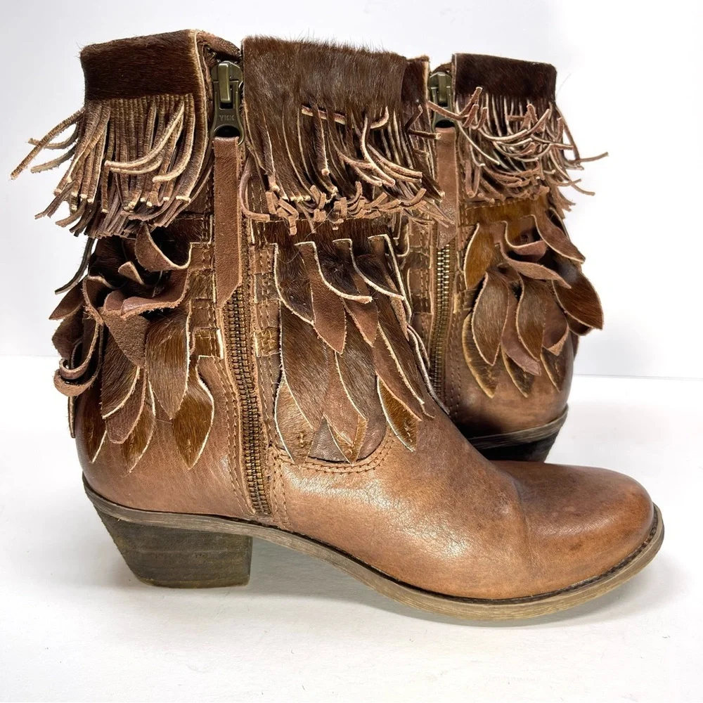Sheridan Mia Genuine Calf Hair Fringe‎ Leather Western Boot Size EU 37 US 6.5